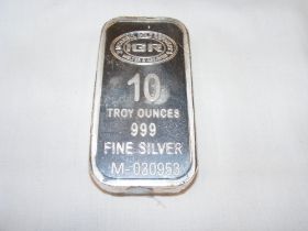 A 10 troy ounce silver ingot