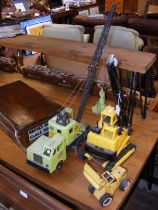 Three vintage model tinplate construction vehicles