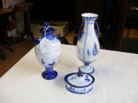 Three pieces of Royal Crown Derby, blue and white