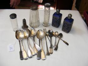 A selection of silver flatware, together with scen