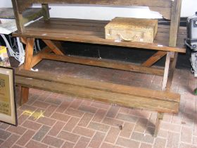 A picnic table and bench set