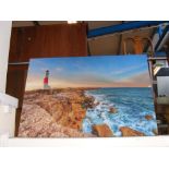 A lighthouse and shore blue canvas artwork - heigh