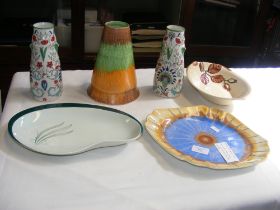 A Shelley platter, pair of floral pattern vases et