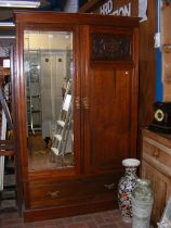 A walnut 2 door wardrobe with drawer under - width