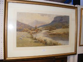 WARREN WILLIAMS - watercolour of sheep beside rive