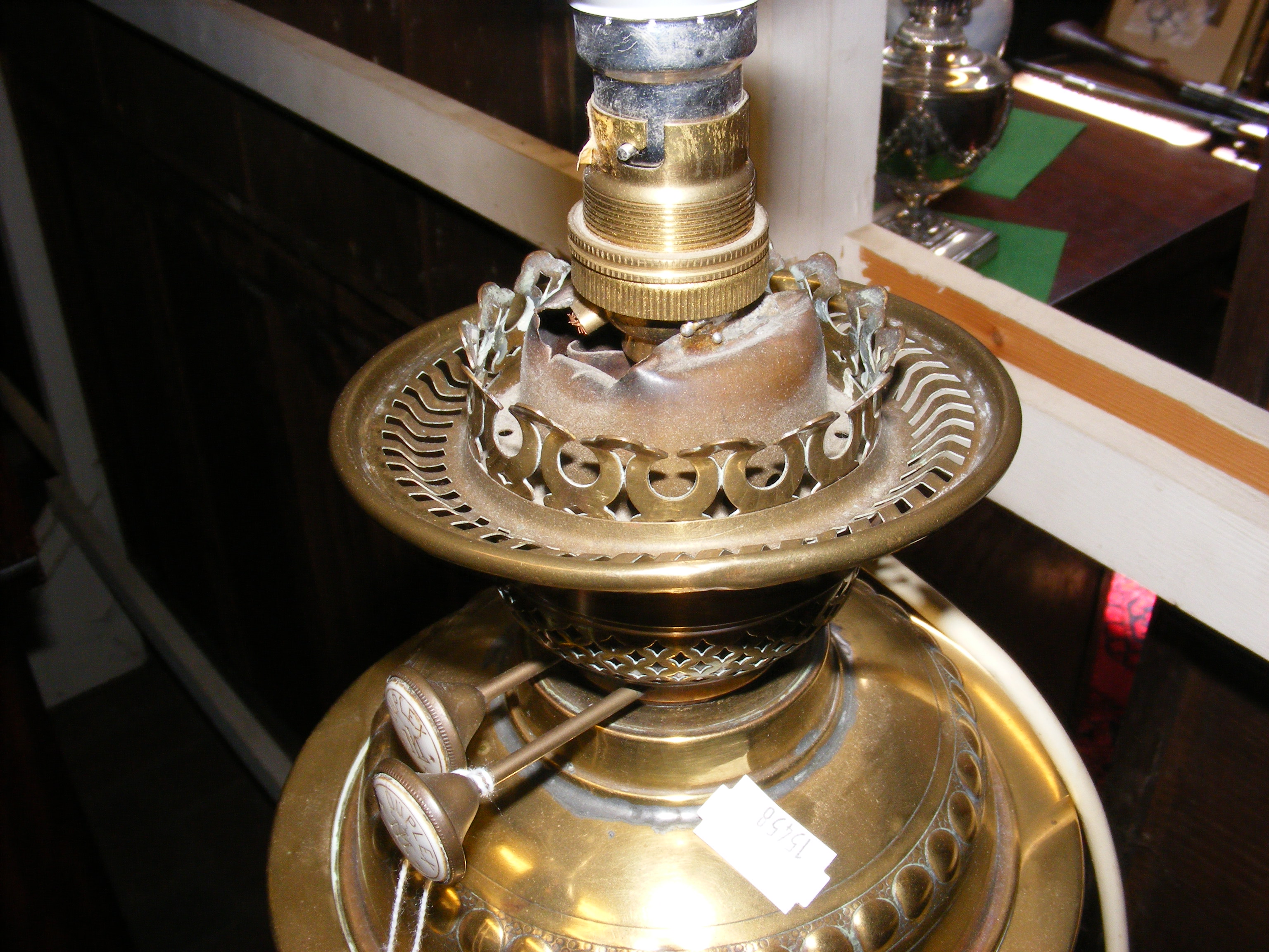 A Victorian brass oil lamp with duplex burners and - Image 5 of 8