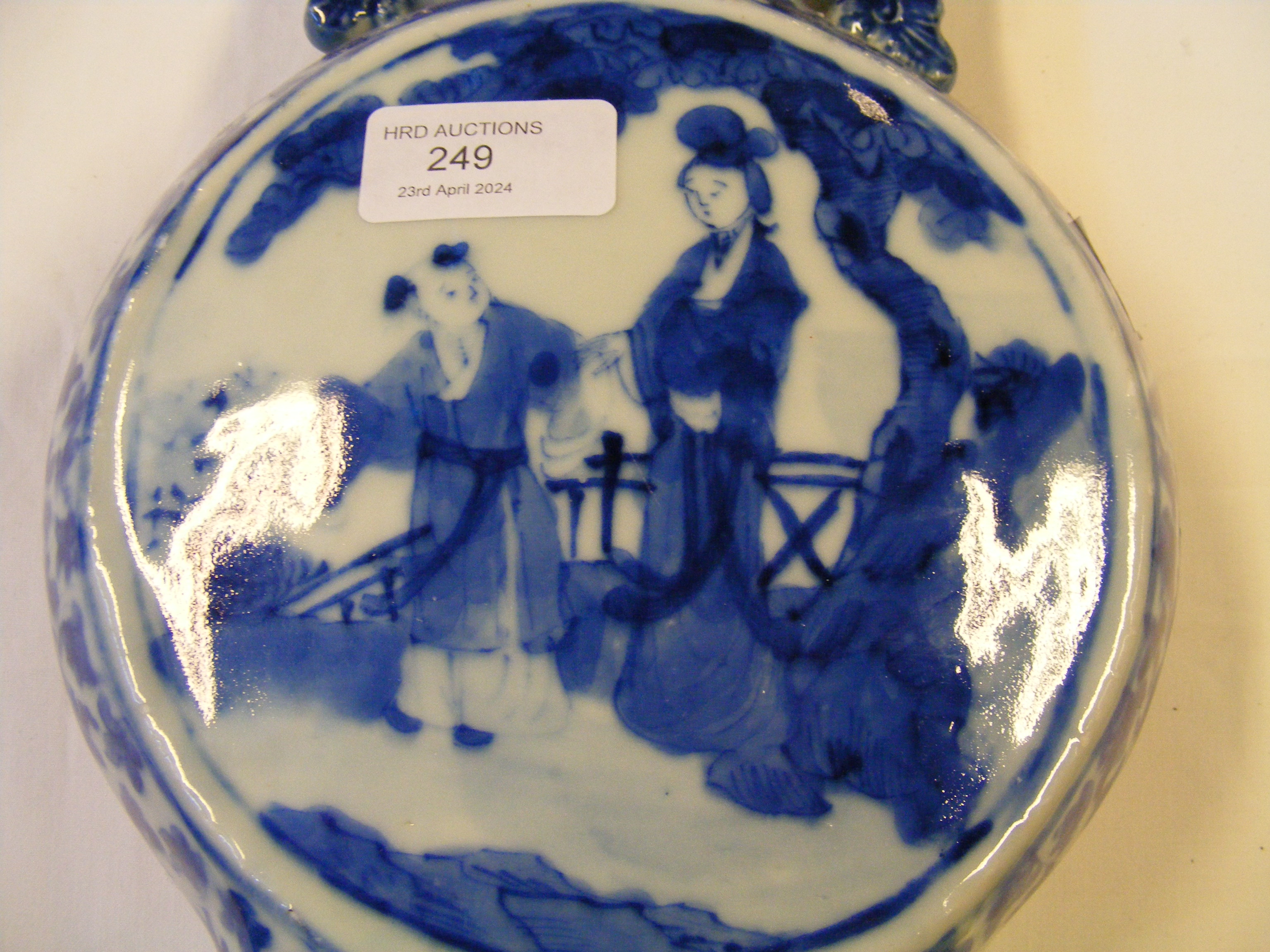 An antique Chinese blue and white moon vase with c - Image 8 of 14