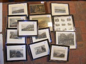 Thirteen antique engravings, including Isle of Wig