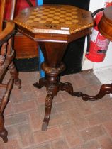 A Victorian inlaid walnut octagonal trumpet workbo