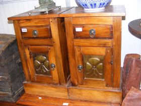 A pair of stained pine bedside cabinets - width 38