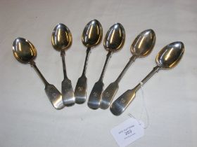 A set of six silver dessert spoons