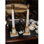 A pair of Hollywood Regency style onyx column table lamps - height 55cm