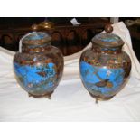 A pair of antique Cloisonne lidded vases - 32cm hi