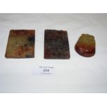 Two rectangular jade tablets - 6.5cm x 5cm, togeth