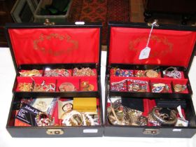 Two jewellery boxes containing costume jewellery i