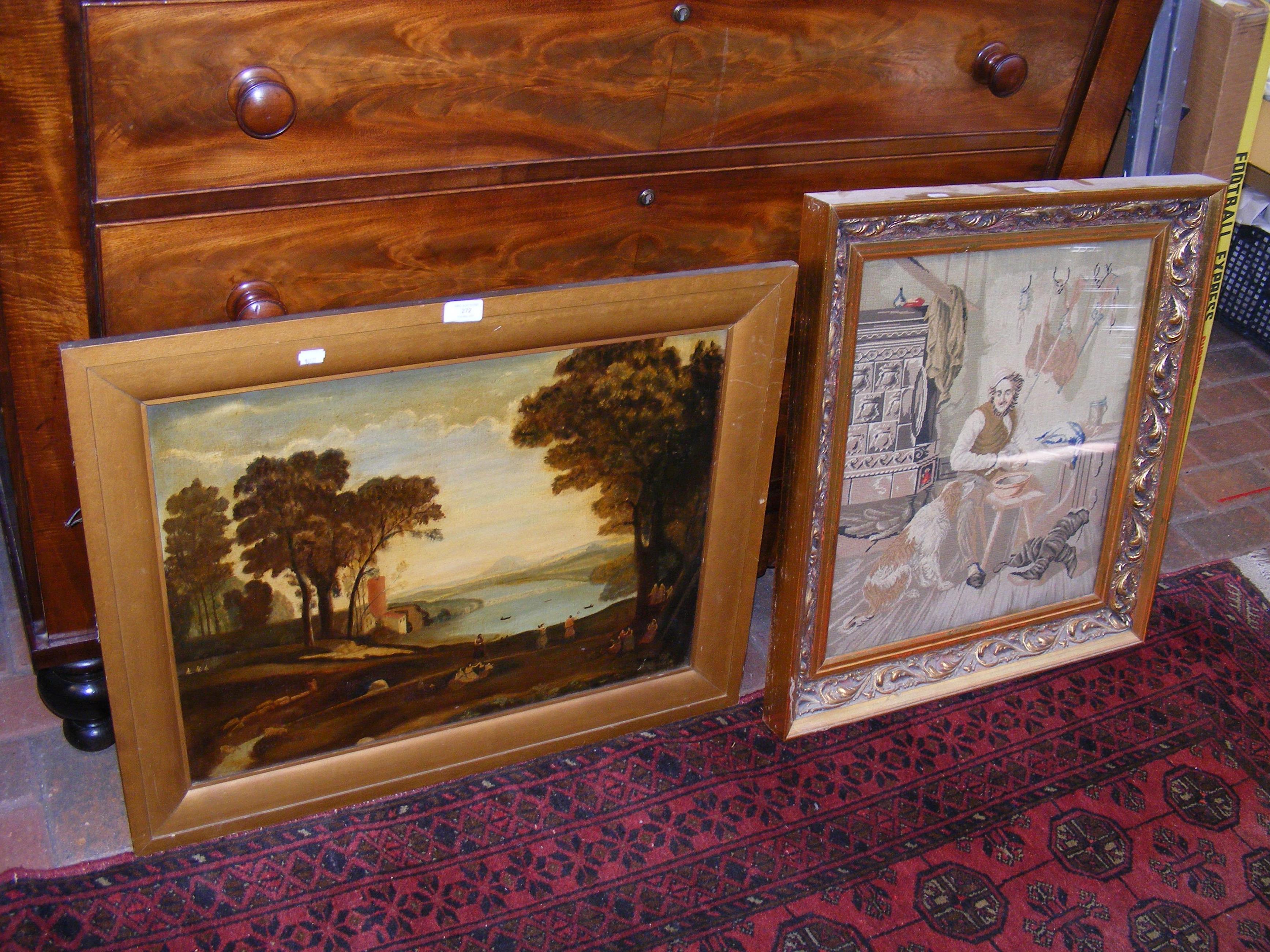 An antique oil painting of estuary scene, together