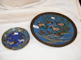 A 31cm diameter Cloisonne charger together with a