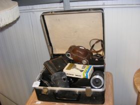 A case of vintage photographic equipment