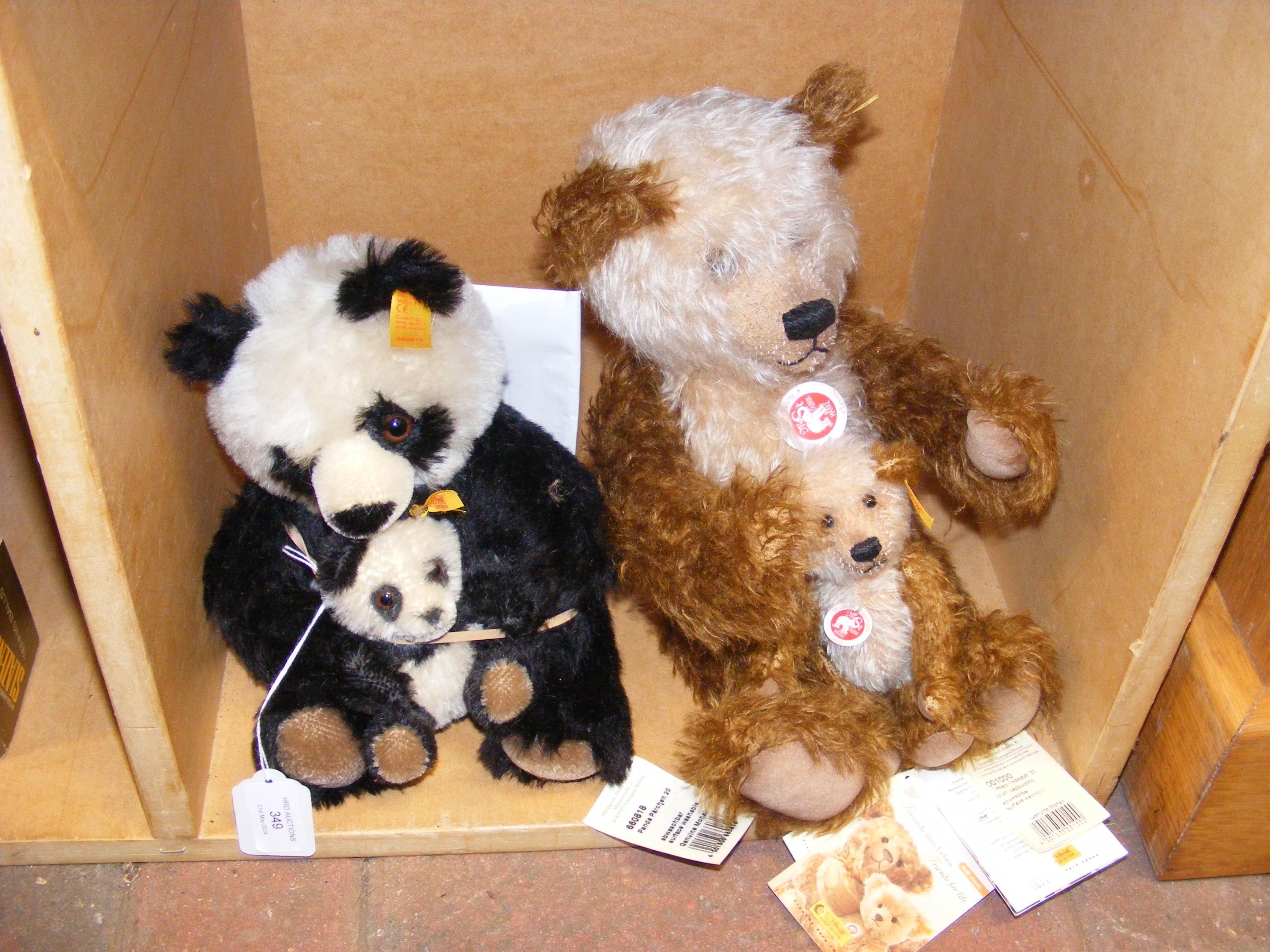 A Steiff Panda and baby, together with Steiff Capp