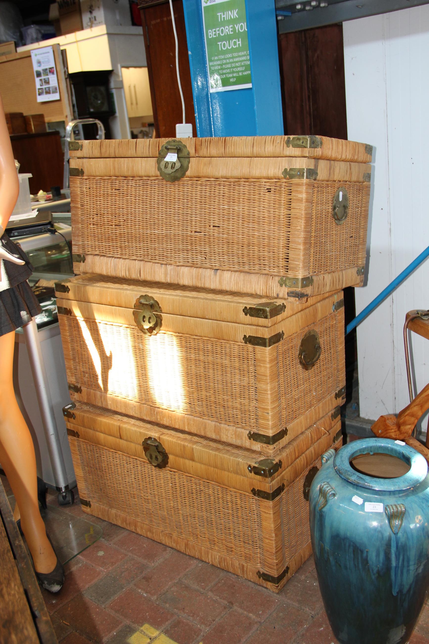 Three canework storage chests