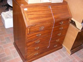 A mahogany bureau with brass handles - width 82cm