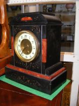 An antique slate and marble mantel clock - 29cms h