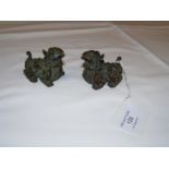 Two small mythical bronze dragon ornaments - 5cms