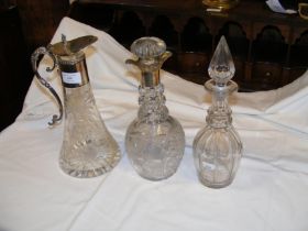 Silver mounted cut glass decanter with stopper, to
