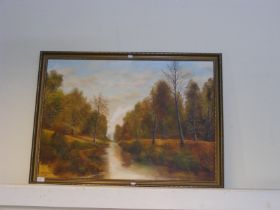 PETER SNELL - oil on canvas depicting river and wo