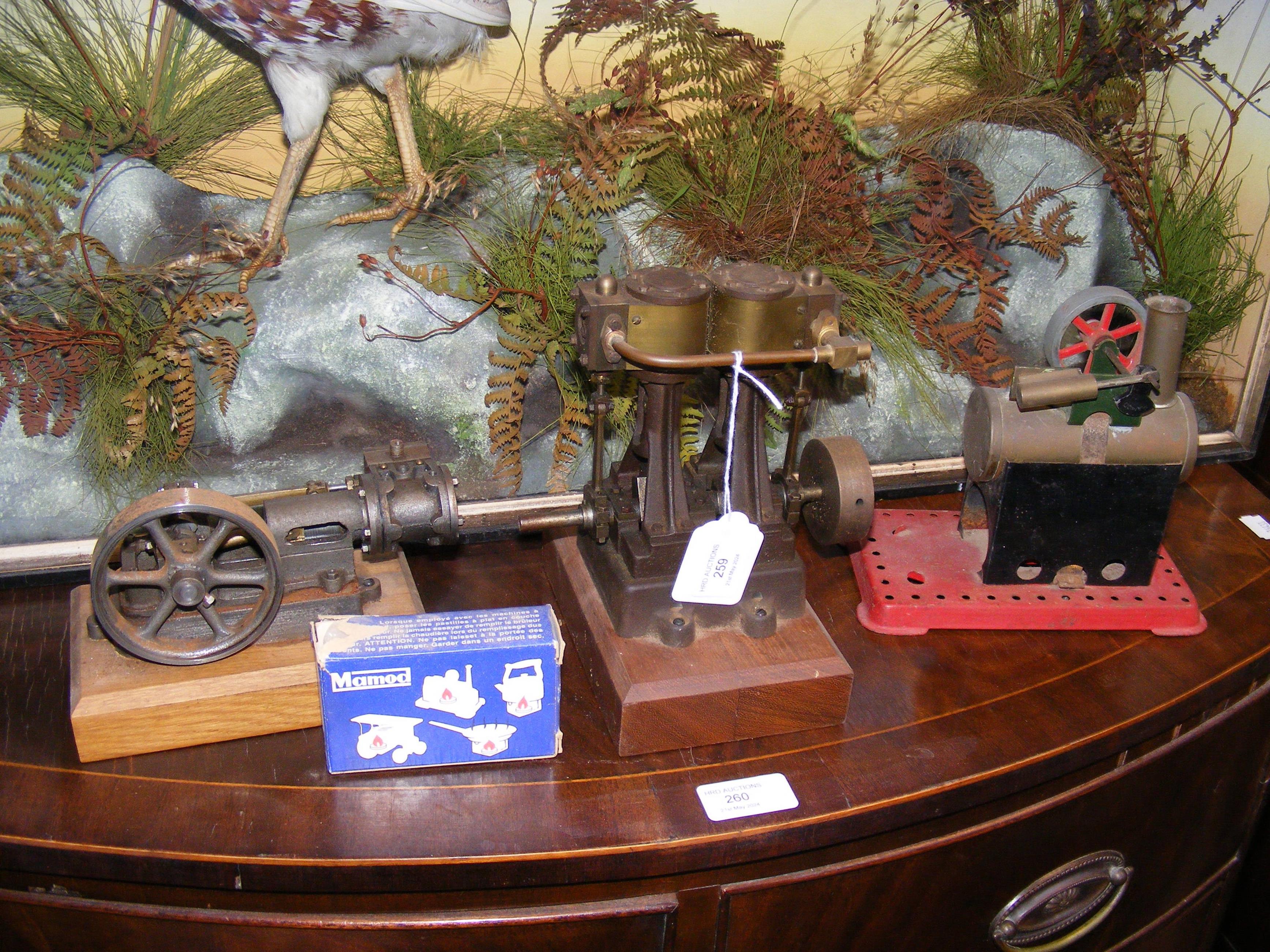 A Mamod style stationery steam engine together wit