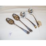 A pair of silver berry spoons, together with two s