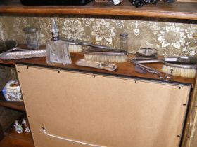 A silver pin dish, scent bottles etc.