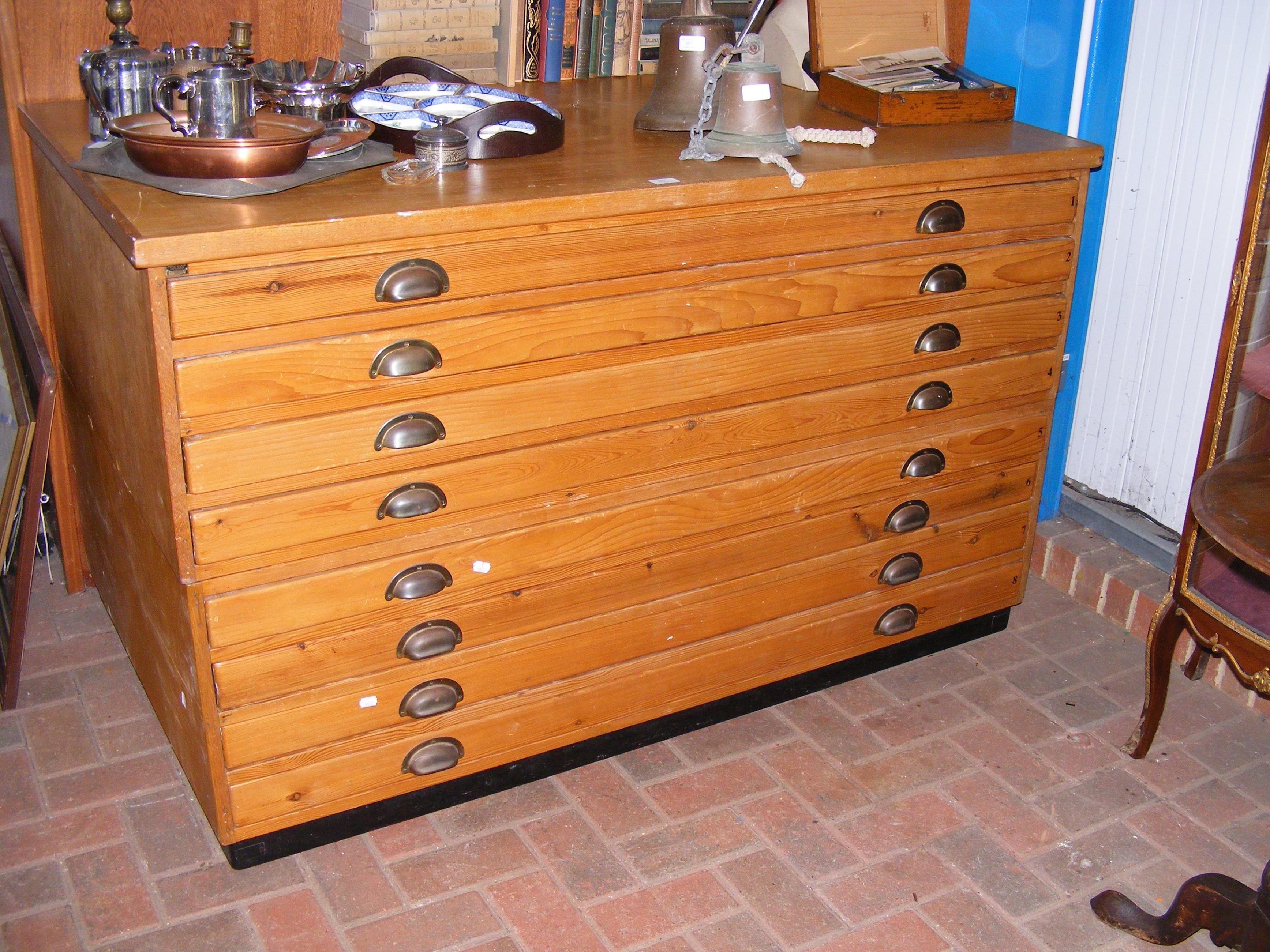 An antique eight drawer plan chest - 150cms wide