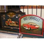 A reproduction Harley Davidson pub sign and one ot