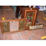 An antique painted 'gypsy' wall mirror, an Art Nouveau wall mirror bearing repousse panels, and a fr