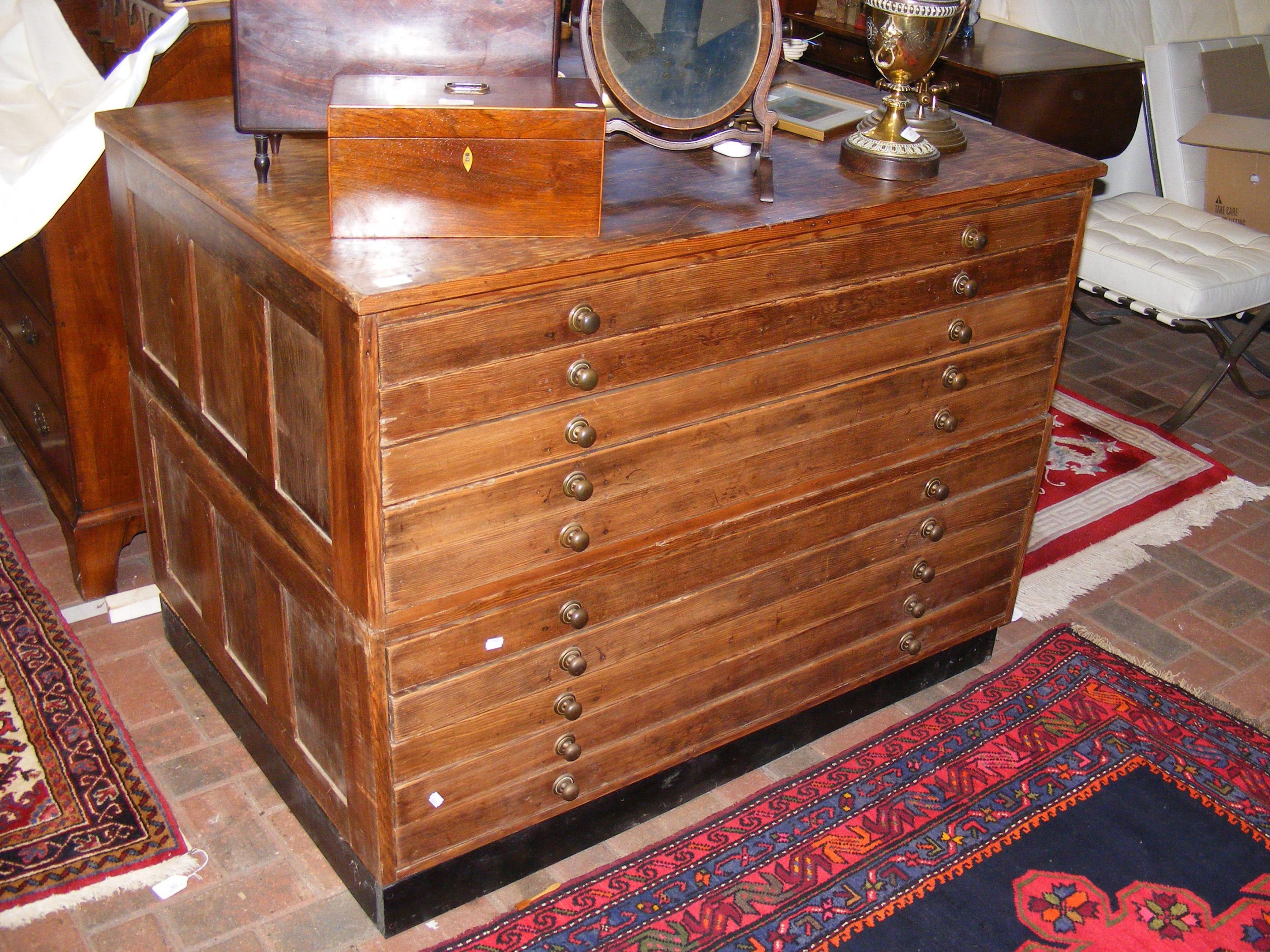 An antique ten drawer plan chest - 122cm x 91cm