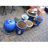 Blue glazed pots and others