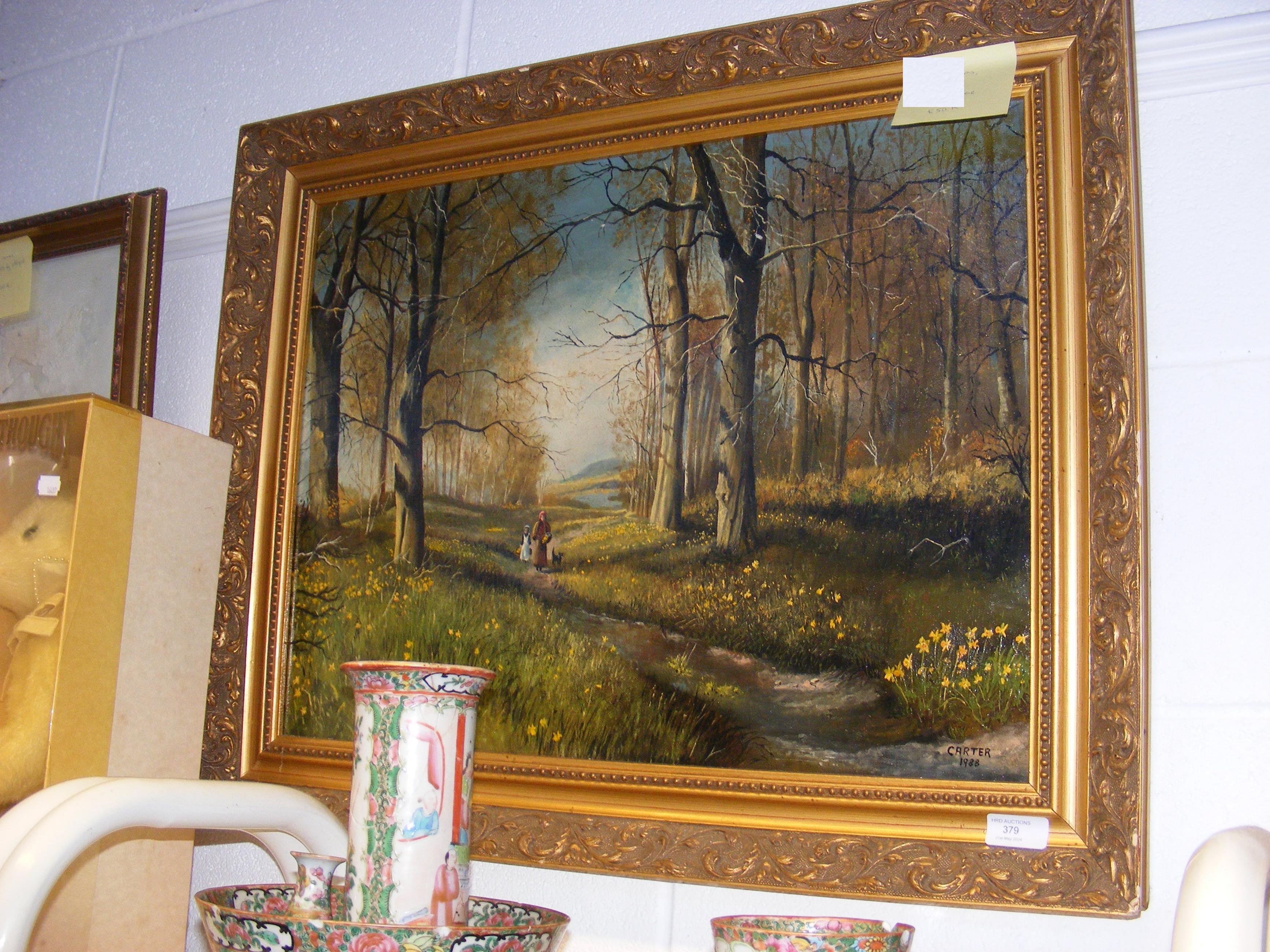 An oil on canvas of woodland scene - signed CARTER