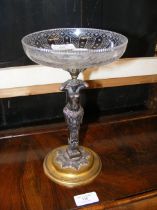 A decorative brass and etched glass tazza - 25cm h