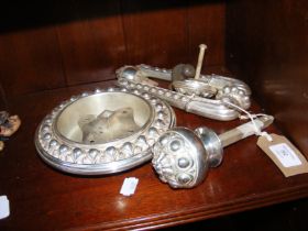 Victorian plated brass door ware - bell pull, knob