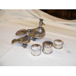 Silver napkin rings, silver plated bird ornaments