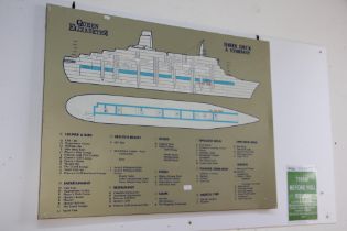 An original Queen Elizabeth 2 metal Deck Plan sign