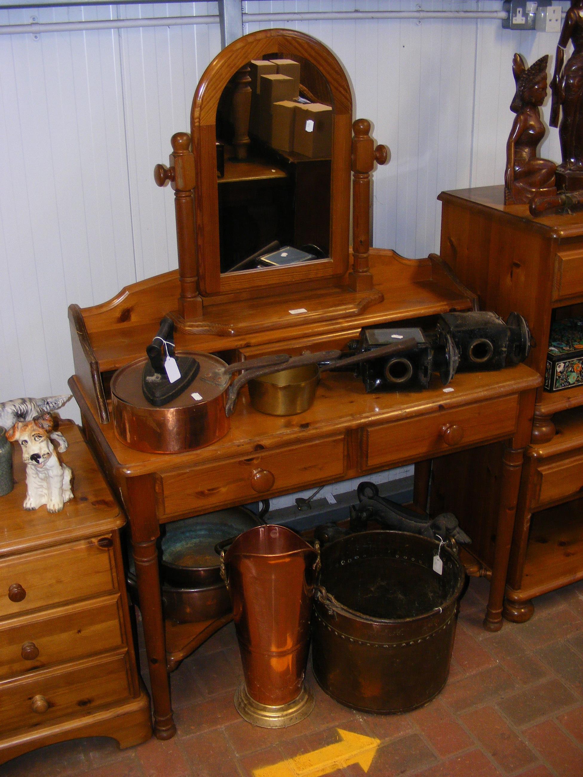 A lacquered pine dressing table with separate swin