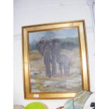 P HEYWOOD - oil on board of elephant and child