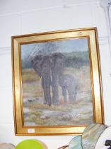 P HEYWOOD - oil on board of elephant and child