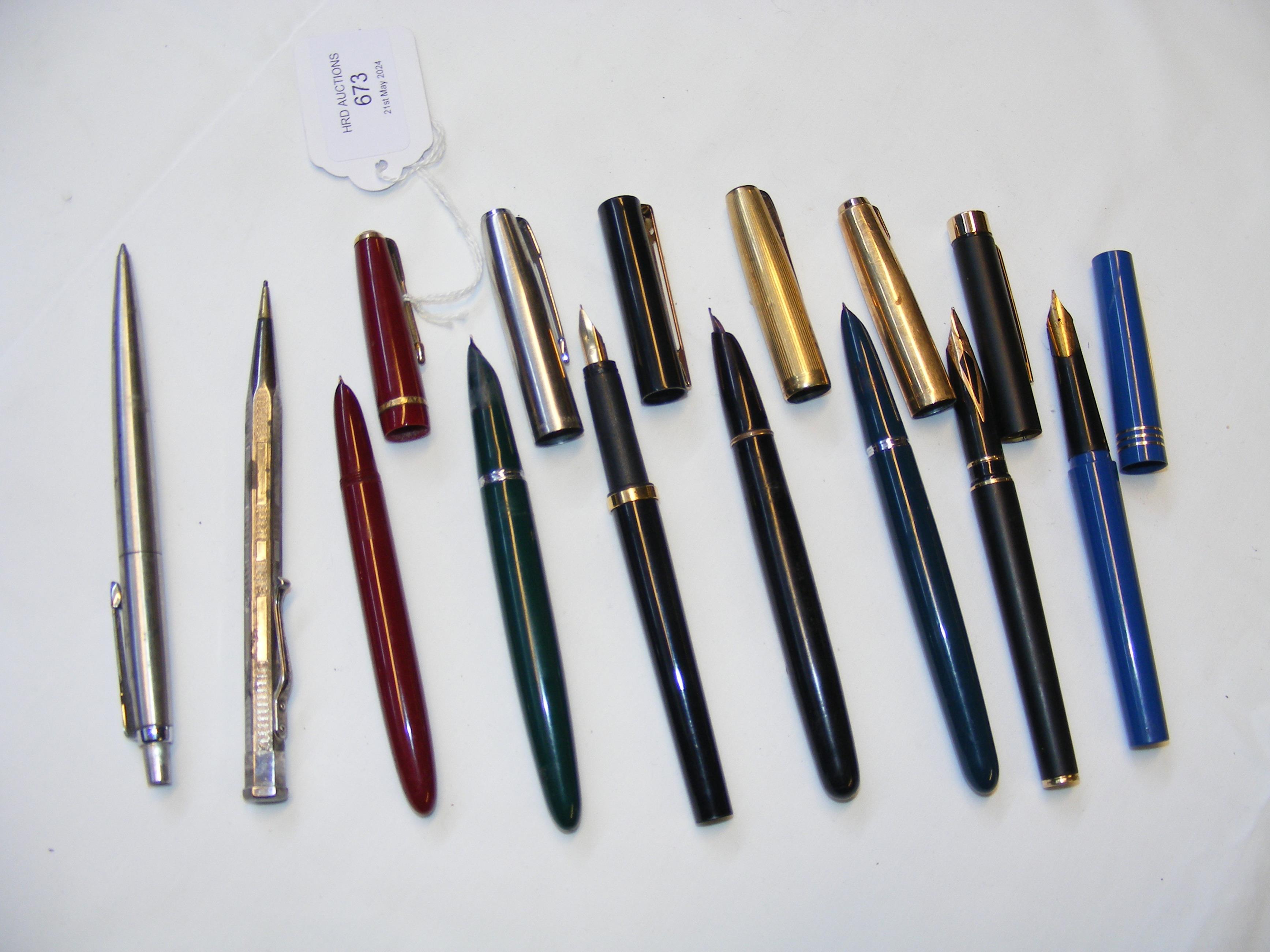 Various collectable fountain pens, including Water