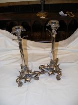 A pair of decorative 34cm high antique silver plat