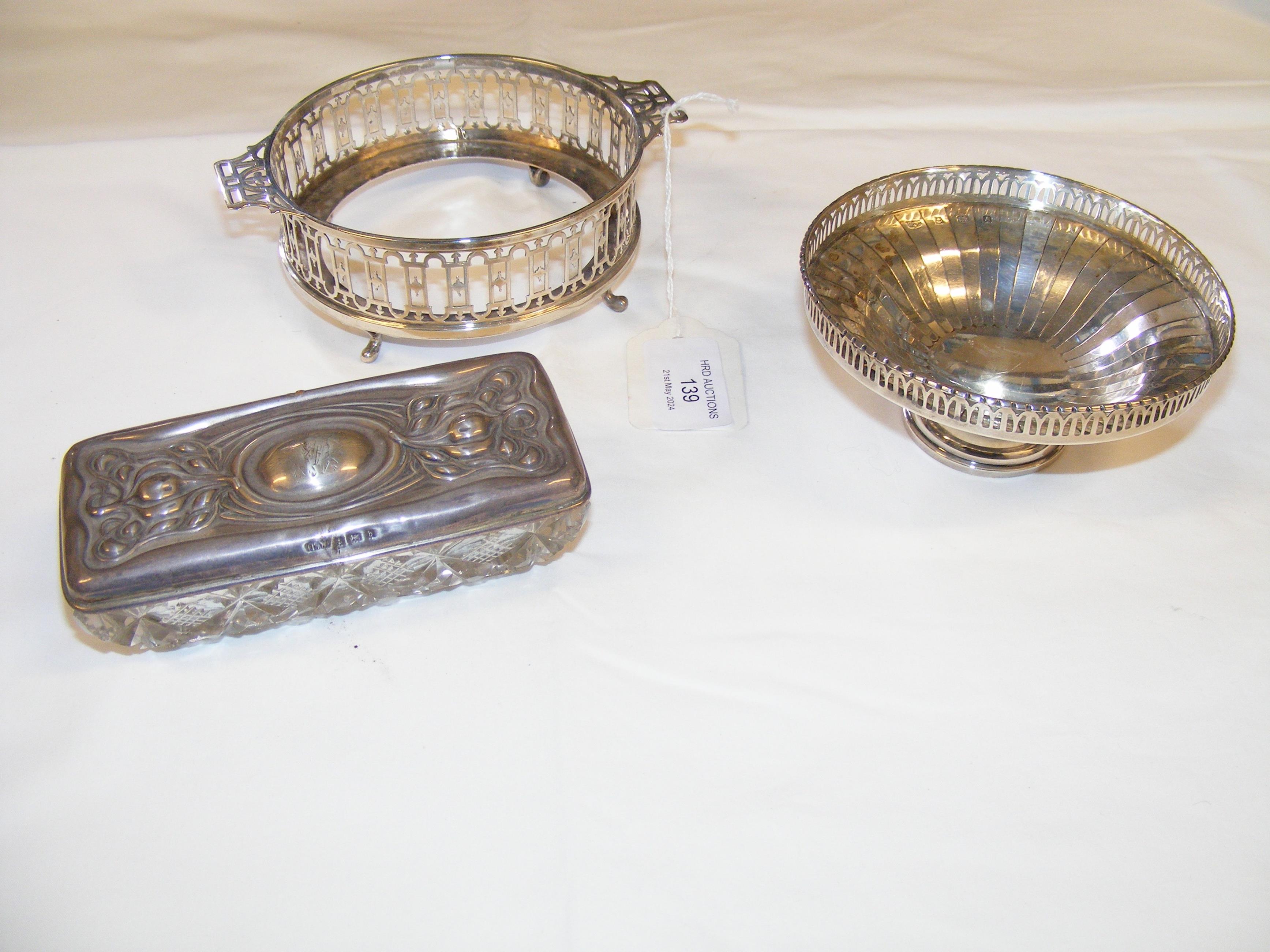 A silver tazza, butter dish (lacking glass) togeth