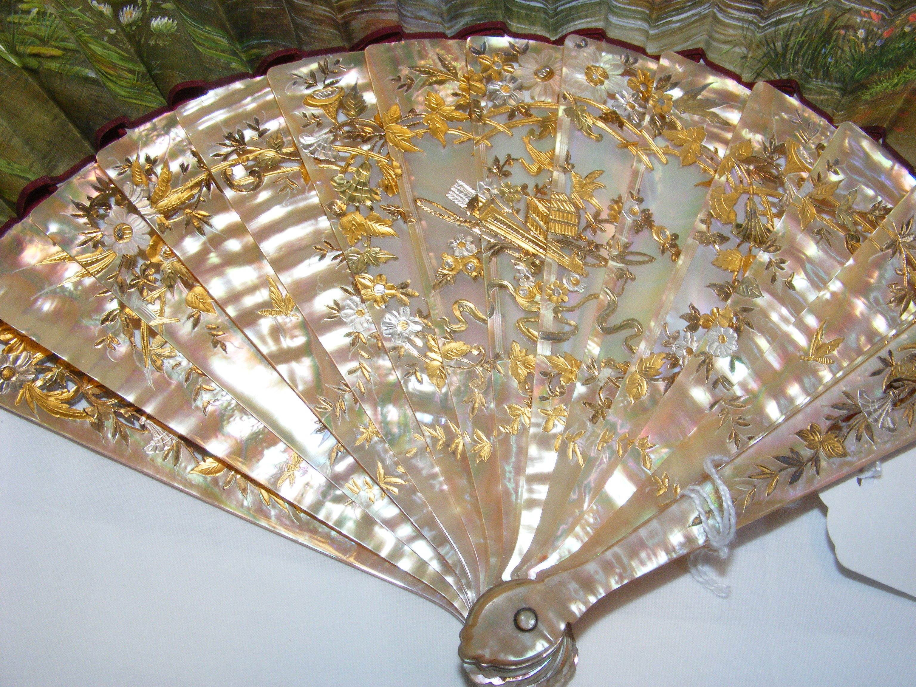An antique hand painted fan by H.Rowley, 1884 with mother of pearl stick - Image 5 of 8