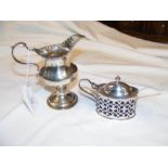 A silver cream jug together with mustard pot